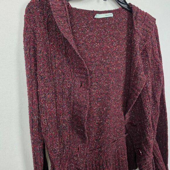Maurices Burgundy Knit Hooded Cardigan Sweater Women’s Medium - Picture 2 of 8